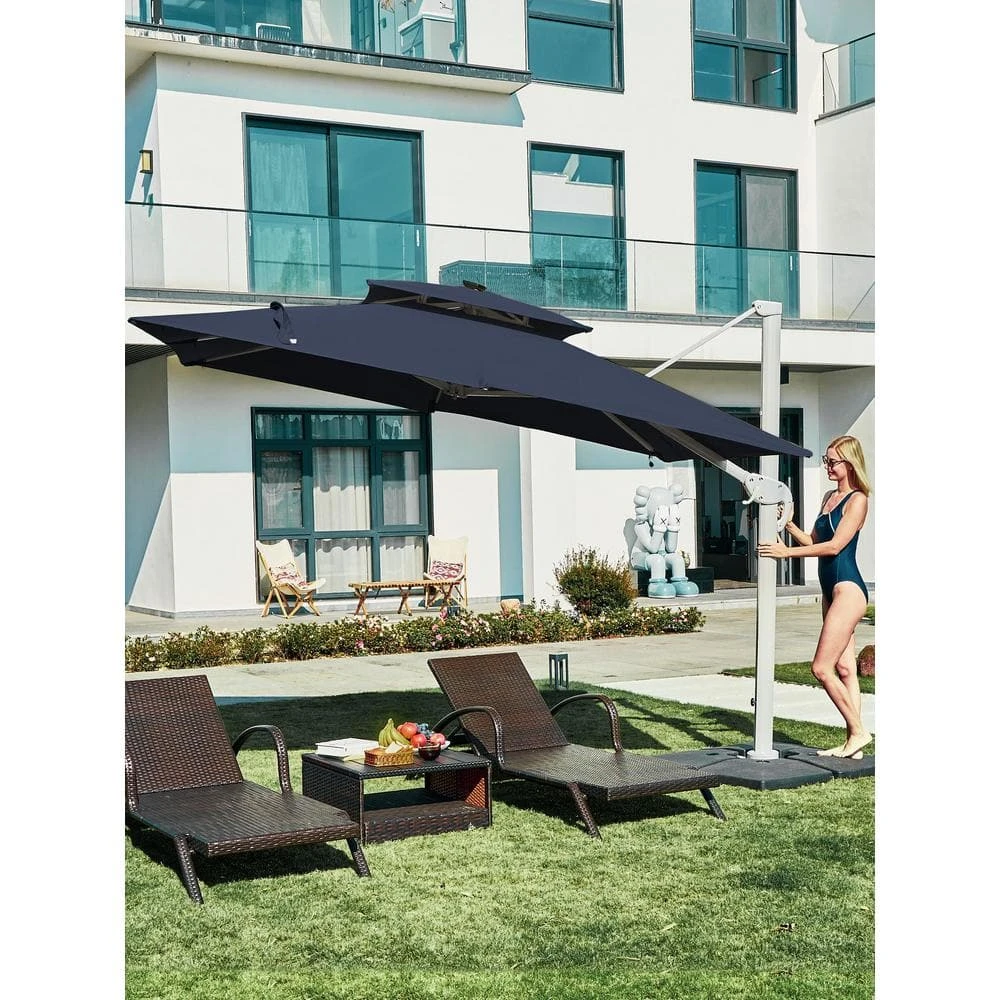 Rectangular 10 Ft. X 10 Ft. Aluminum Solar Lighted Cantilever Patio Umbrella With Cover In Navy 1 Rectangular 10 Ft. X 10 Ft. Aluminum Solar Lighted Cantilever Patio Umbrella With Cover In Navy