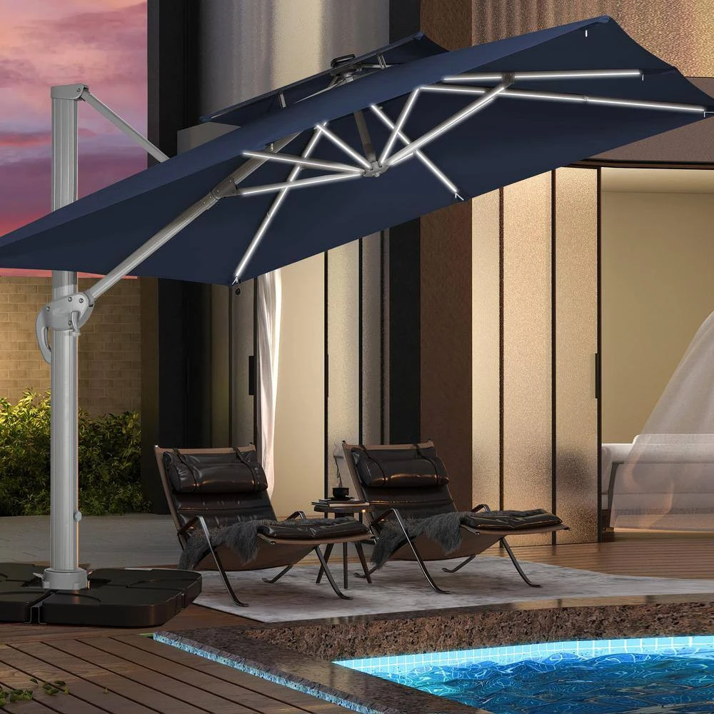 Rectangular 10 Ft. X 10 Ft. Aluminum Solar Lighted Cantilever Patio Umbrella With Cover In Navy 7 Rectangular 10 Ft. X 10 Ft. Aluminum Solar Lighted Cantilever Patio Umbrella With Cover In Navy - Image 7