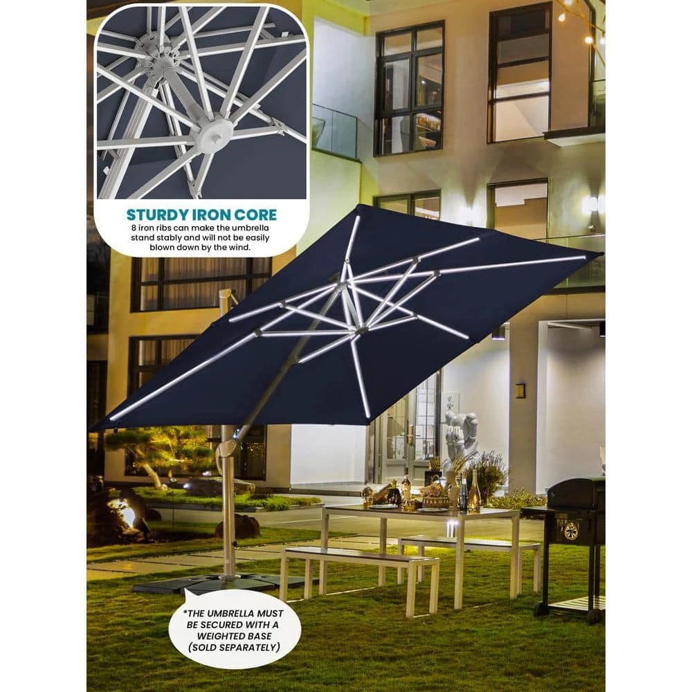 Rectangular 10 Ft. X 10 Ft. Aluminum Solar Lighted Cantilever Patio Umbrella With Cover In Navy 2 Rectangular 10 Ft. X 10 Ft. Aluminum Solar Lighted Cantilever Patio Umbrella With Cover In Navy - Image 2