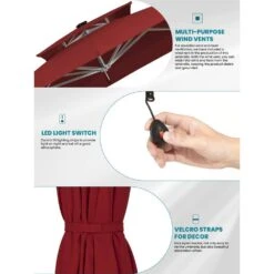 Rectangular 10 Ft. X 10 Ft. Aluminum Solar Lighted Cantilever Patio Umbrella With Cover In Red -Jearey cantilever umbrellas bet10x10 dt rd 1d 1000