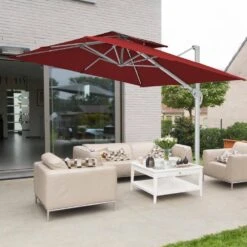 Rectangular 10 Ft. X 10 Ft. Aluminum Solar Lighted Cantilever Patio Umbrella With Cover In Red -Jearey cantilever umbrellas bet10x10 dt rd 31 1000