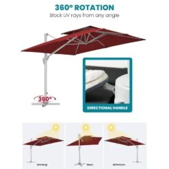 Rectangular 10 Ft. X 10 Ft. Aluminum Solar Lighted Cantilever Patio Umbrella With Cover In Red -Jearey cantilever umbrellas bet10x10 dt rd 40 1000