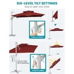 Rectangular 10 Ft. X 10 Ft. Aluminum Solar Lighted Cantilever Patio Umbrella With Cover In Red -Jearey cantilever umbrellas bet10x10 dt rd 66 1000