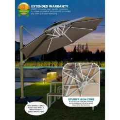 Deluxe 11 Ft. Aluminum Cantilever Solar Patio Umbrella With LED Light Tubes In Beige -Jearey cantilever umbrellas bet11 dt be 1d 1000