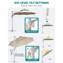 Deluxe 11 Ft. Aluminum Cantilever Solar Patio Umbrella With LED Light Tubes In Beige -Jearey cantilever umbrellas bet11 dt be 40 1000