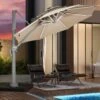 Deluxe 11 Ft. Aluminum Cantilever Solar Patio Umbrella With LED Light Tubes In Beige