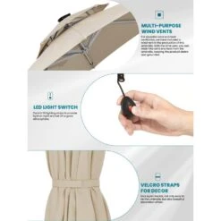 Deluxe 11 Ft. Aluminum Cantilever Solar Patio Umbrella With LED Light Tubes In Beige -Jearey cantilever umbrellas bet11 dt be 66 1000