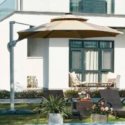 Deluxe 11 Ft. Aluminum Cantilever Solar Patio Umbrella With LED Light Tubes In Beige -Jearey cantilever umbrellas bet11 dt be 76 1000