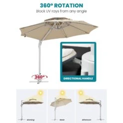 Deluxe 11 Ft. Aluminum Cantilever Solar Patio Umbrella With LED Light Tubes In Beige -Jearey cantilever umbrellas bet11 dt be 77 1000