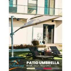 Deluxe 11 Ft. Aluminum Cantilever Solar Patio Umbrella With LED Light Tubes In Beige -Jearey cantilever umbrellas bet11 dt be d4 1000