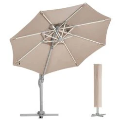 Deluxe 11 Ft. Aluminum Cantilever Solar Patio Umbrella With LED Light Tubes In Beige -Jearey cantilever umbrellas bet11 dt be e1 1000