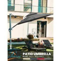 Deluxe 11 Ft. Aluminum Cantilever Solar Patio Umbrella With LED Light Tubes In Gray -Jearey cantilever umbrellas bet11 dt gy d4 1000