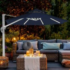 Deluxe 11 Ft. Aluminum Cantilever Solar Patio Umbrella With LED Light Tubes In Navy -Jearey cantilever umbrellas bet11 dt ny 31 1000