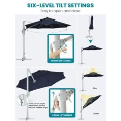 Deluxe 11 Ft. Aluminum Cantilever Solar Patio Umbrella With LED Light Tubes In Navy -Jearey cantilever umbrellas bet11 dt ny 40 1000