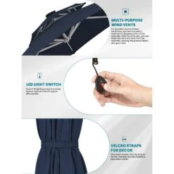 Deluxe 11 Ft. Aluminum Cantilever Solar Patio Umbrella With LED Light Tubes In Navy -Jearey cantilever umbrellas bet11 dt ny 66 1000