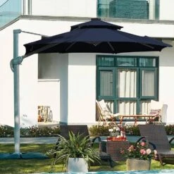 Deluxe 11 Ft. Aluminum Cantilever Solar Patio Umbrella With LED Light Tubes In Navy -Jearey cantilever umbrellas bet11 dt ny 76 1000