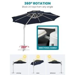 Deluxe 11 Ft. Aluminum Cantilever Solar Patio Umbrella With LED Light Tubes In Navy -Jearey cantilever umbrellas bet11 dt ny 77 1000