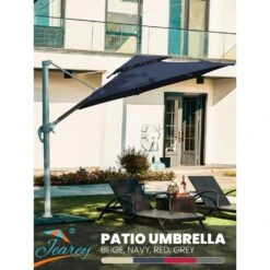 Deluxe 11 Ft. Aluminum Cantilever Solar Patio Umbrella With LED Light Tubes In Navy -Jearey cantilever umbrellas bet11 dt ny d4 1000