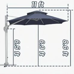 Deluxe 11 Ft. Aluminum Cantilever Solar Patio Umbrella With LED Light Tubes In Navy -Jearey cantilever umbrellas bet11 dt ny fa 1000
