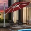 Deluxe 11 Ft. Aluminum Cantilever Solar Patio Umbrella With LED Light Tubes In Red