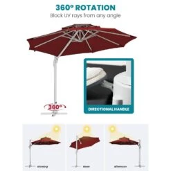Deluxe 11 Ft. Aluminum Cantilever Solar Patio Umbrella With LED Light Tubes In Red -Jearey cantilever umbrellas bet11 dt rd 77 1000