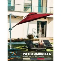 Deluxe 11 Ft. Aluminum Cantilever Solar Patio Umbrella With LED Light Tubes In Red -Jearey cantilever umbrellas bet11 dt rd d4 1000