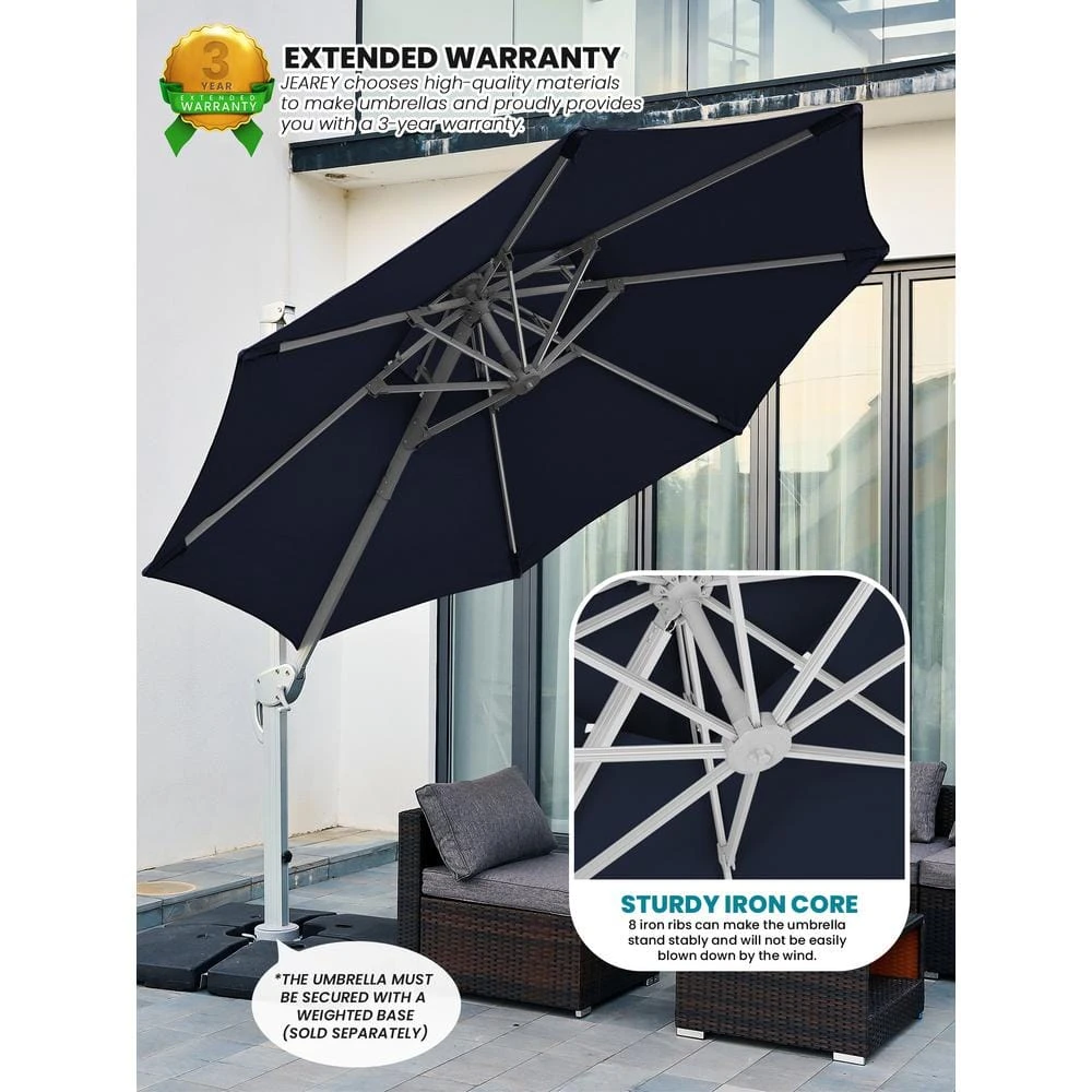 10 Ft. Aluminum Cantilever Umbrella With Cover In Navy 4 10 Ft. Aluminum Cantilever Umbrella With Cover In Navy - Image 4