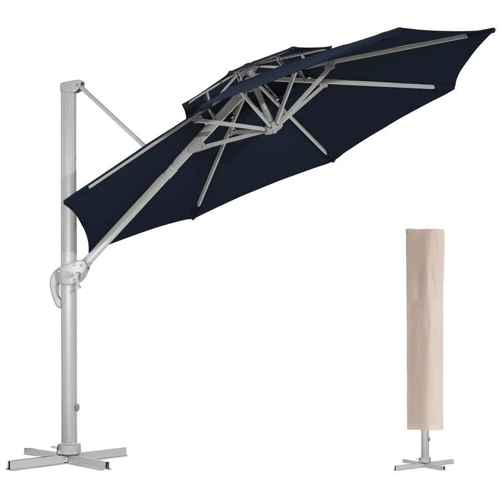 10 Ft. Aluminum Cantilever Umbrella With Cover In Navy 2 10 Ft. Aluminum Cantilever Umbrella With Cover In Navy - Image 2