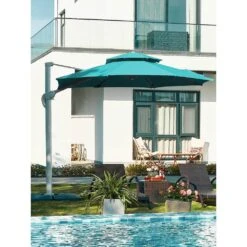 10 Ft. Aluminum Cantilever Umbrella With Cover In Peacook Blue