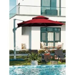 10 Ft. Aluminum Cantilever Umbrella With Cover In Red