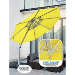 10 Ft. Aluminum Cantilever Umbrella With Cover In Yellow -Jearey cantilever umbrellas boerte10 yellow 1d 1000