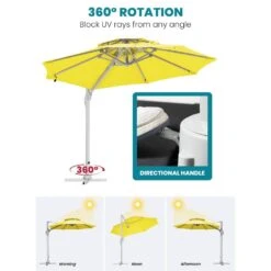 10 Ft. Aluminum Cantilever Umbrella With Cover In Yellow -Jearey cantilever umbrellas boerte10 yellow 77 1000