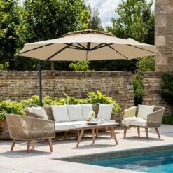 10 Ft. Round Patio Cantilever Umbrella With Cover In Beige