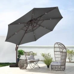 10 Ft. Round Patio Cantilever Umbrella With Cover In Gray -Jearey cantilever umbrellas boerte11 gray 31 1000