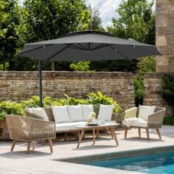 10 Ft. Round Patio Cantilever Umbrella With Cover In Gray