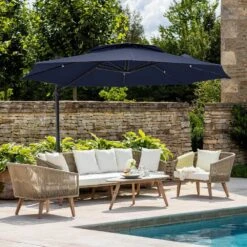 10 Ft. Round Patio Cantilever Umbrella With Cover In Navy