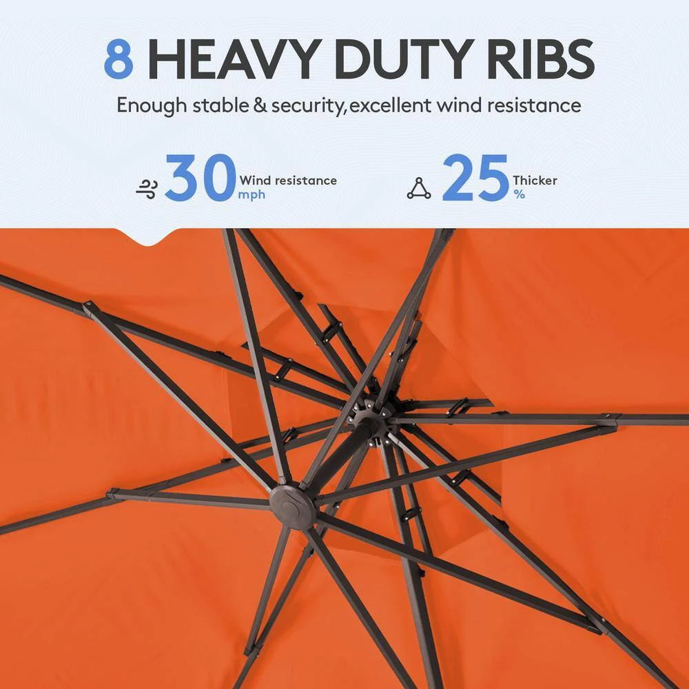 10 Ft. Round Patio Cantilever Umbrella With Cover In Orange 7 10 Ft. Round Patio Cantilever Umbrella With Cover In Orange - Image 7