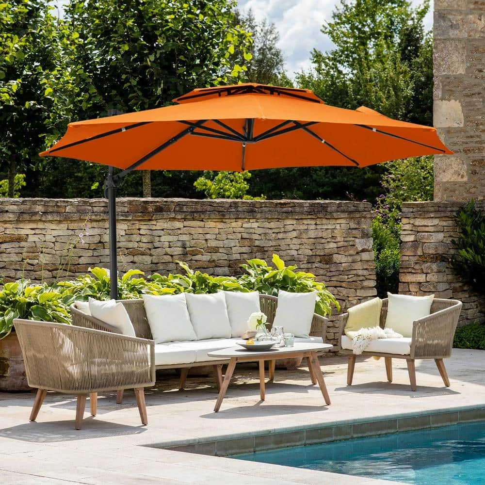 10 Ft. Round Patio Cantilever Umbrella With Cover In Orange 1 10 Ft. Round Patio Cantilever Umbrella With Cover In Orange
