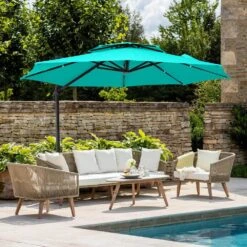 10 Ft. Round Patio Cantilever Umbrella With Cover In Peacock Blue