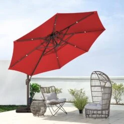 10 Ft. Round Patio Cantilever Umbrella With Cover In Red -Jearey cantilever umbrellas boerte11 red 31 1000