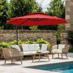 10 Ft. Round Patio Cantilever Umbrella With Cover In Red