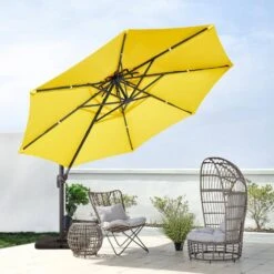 10 Ft. Round Patio Cantilever Umbrella With Cover In Yellow -Jearey cantilever umbrellas boerte11 yellow 31 1000