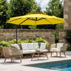 10 Ft. Round Patio Cantilever Umbrella With Cover In Yellow