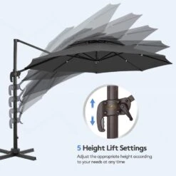 Double Top 11 Ft.Outdoor Cantilever Umbrella With Base And Cover,Heavy-Duty 360° Rotation Patio Umbrella In Gray -Jearey cantilever umbrellas boerte12 gray 1f 1000