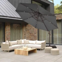 Double Top 11 Ft.Outdoor Cantilever Umbrella With Base And Cover,Heavy-Duty 360° Rotation Patio Umbrella In Gray -Jearey cantilever umbrellas boerte12 gray 31 1000
