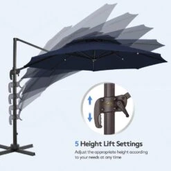 Double Top 11 Ft.Outdoor Cantilever Umbrella With Base And Cover,Heavy-Duty 360° Rotation Patio Umbrella In Navy -Jearey cantilever umbrellas boerte12 navy 1f 1000