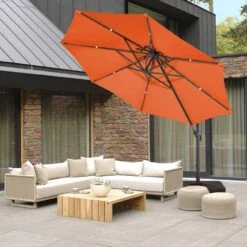 Double Top 11 Ft.Outdoor Cantilever Umbrella With Base And Cover,Heavy-Duty 360° Rotation Patio Umbrella In Pumpkin -Jearey cantilever umbrellas boerte12 orange 31 1000
