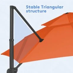 Double Top 11 Ft.Outdoor Cantilever Umbrella With Base And Cover,Heavy-Duty 360° Rotation Patio Umbrella In Pumpkin -Jearey cantilever umbrellas boerte12 orange fa 1000
