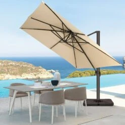 SunShade Deluxe 10 Ft. Square Cantilever Umbrella With Cover Heavy-Duty 360° Rotation Patio Umbrella In Beige -Jearey cantilever umbrellas djfx10 bg 31 1000