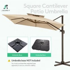 SunShade Deluxe 10 Ft. Square Cantilever Umbrella With Cover Heavy-Duty 360° Rotation Patio Umbrella In Beige -Jearey cantilever umbrellas djfx10 bg 44 1000